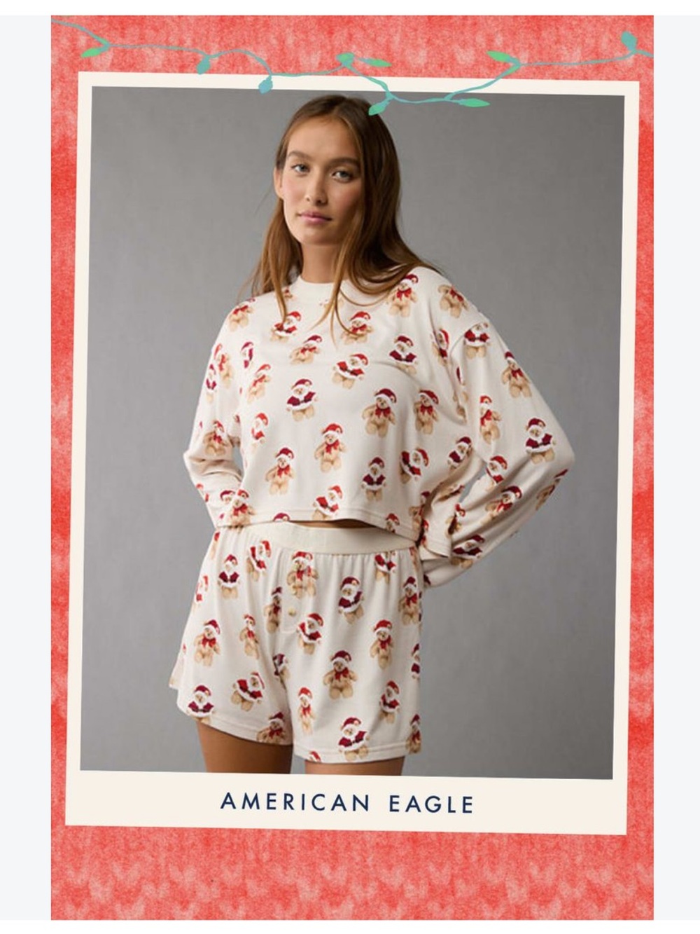 American Eagle Holiday Teddy Bear Plush PJ Set XL